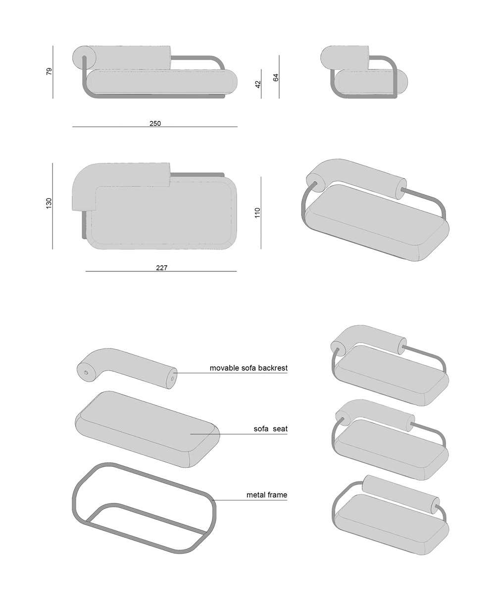 Rura Sofa cum Daybed by Max Voytenko Drawing