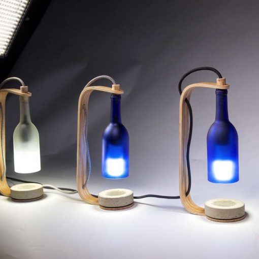 Bent Plywood and Wine Bottle Lamp by Adam Hecht