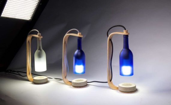 Bent Plywood and Wine Bottle Lamp by Adam Hecht