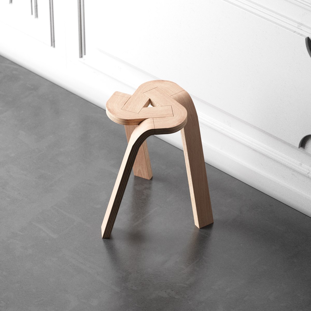 Tie Plywood Stool by Deniz Aktay